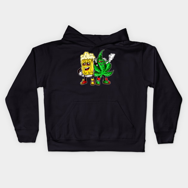 420 Pot Leaf Marijuana Bong Beer Drunk Weed Cannabis Kids Hoodie by nellieuyangela